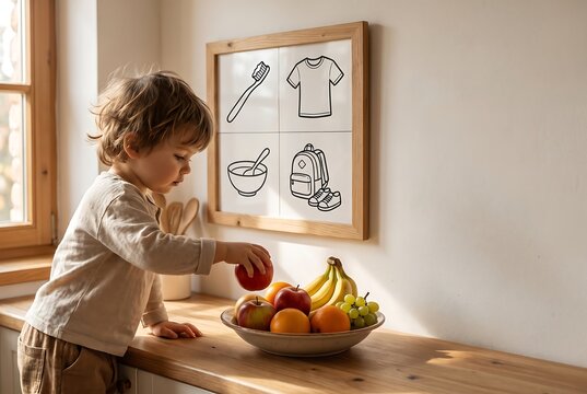 Young Child Choosing Healthy Fruit During Daily Routine