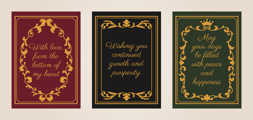 Naklejka premium Ornate baroque vintage quote card template set