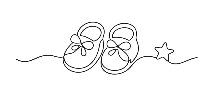baby shoes line art vector icon design with a star detail featuring footwear, infant