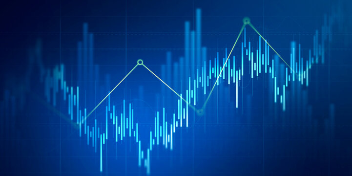 Stock exchange chart with financial performance metrics and market trend analysis. Investment strategy, economic growth and professional trading visualization.