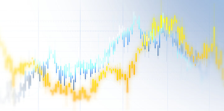 Abstract transparent financial market background with glowing blue candlestick charts, rising stock market trends, investment data and digital trading graphs.
