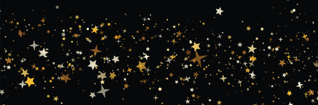 Golden star confetti pattern on black and gray backgrounds, decorative sparkling overlay texture for celebrations and festive design on transparent background