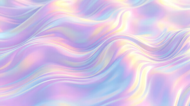 Abstract holographic iridescent wavy background with pastel colors and fluid pearlescent texture
