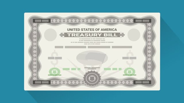 Animated US Treasury Bill bond certificate sliding across screen, representing government debt, secure investment, and financial yield. (loopable)