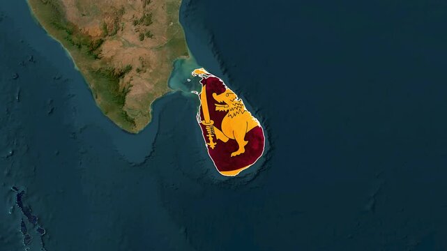 Realistic Satellite Sri Lanka Map Zoom Animation with National Flag