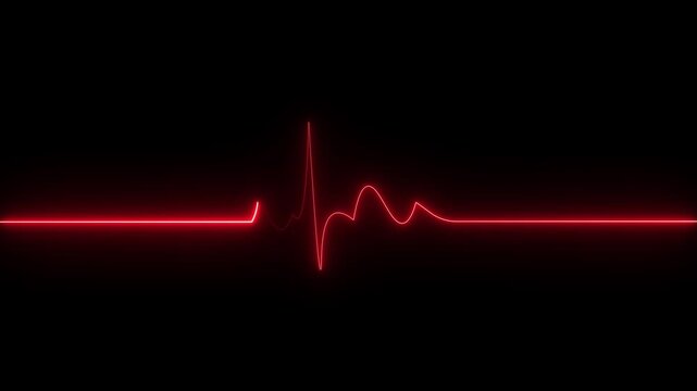 Red glowing neon heartbeat pulse animation showing cardiogram line style motion graphics in loop ECG medical concept video design