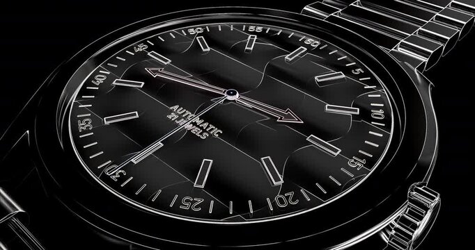 3D digital model of luxury watch transforming into photorealistic render.