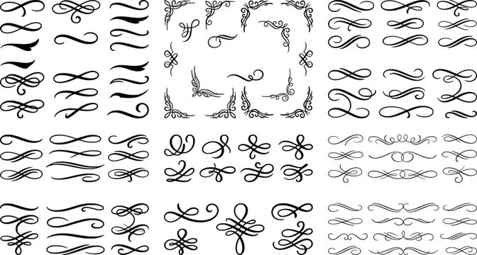 Set of decorative calligraphic corners and dividers, vintage design elements