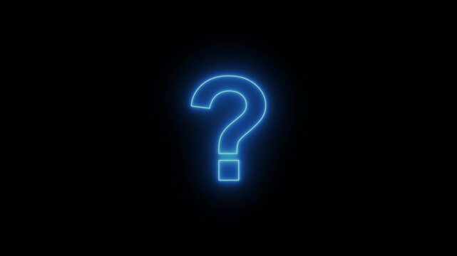 Neon sign in form of a question mark on black background representing questions session backdrop