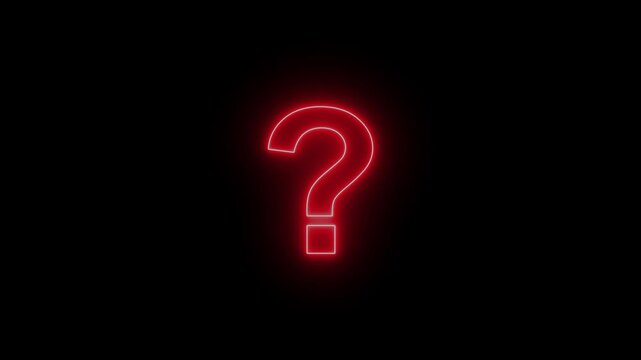 Neon sign in form of a question mark on black background representing questions session backdrop
