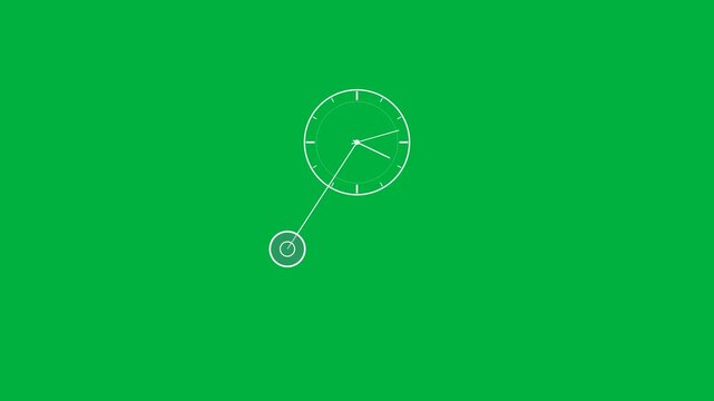 Animated clock pendulum swinging with simple white lines on green background motion graphic.