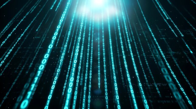 Abstract digital background with binary code stream of numbers in blue light