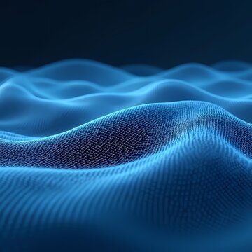 Abstract 3D wireframe grid mesh wave background in minimal blue and white 