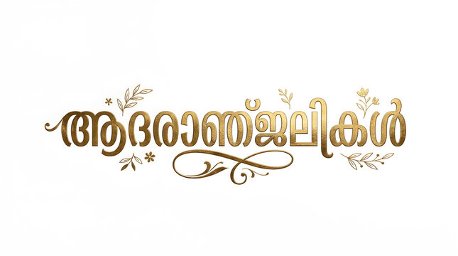 Elegant Malayalam text design with decorative golden elements