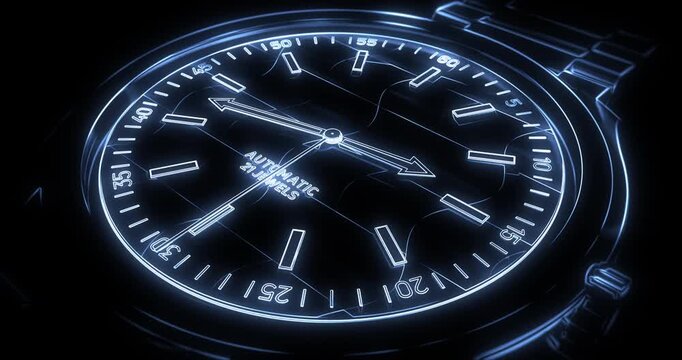 Computer generated wireframe animation revealing luxury watch mechanism and gears.