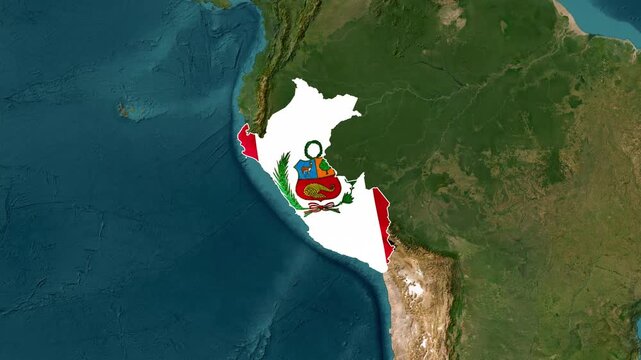 Realistic Satellite Peru Map Zoom Animation with National Flag