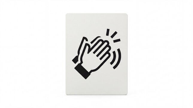 Clapping hands icon rendered in bold black ink style on a rectangular card placed centrally isolated on white background