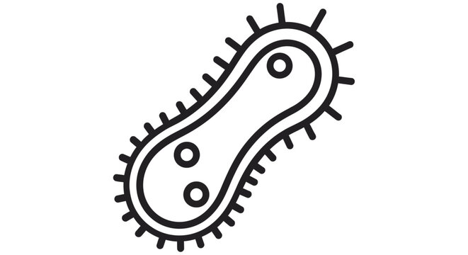 Bacterium Line Art Illustration With Flagella Isolated On White Background