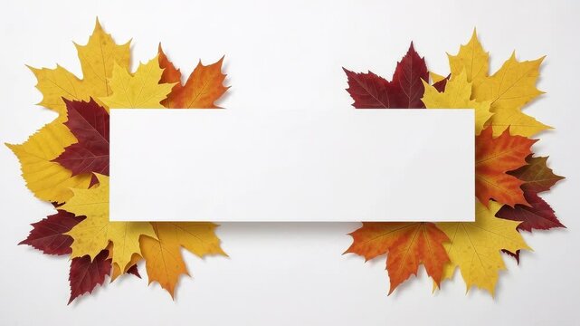 Autumn leaves frame with blank white space isolated on white background