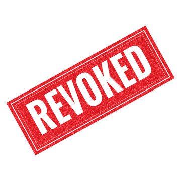 Red revoked stamp or badge with bold white text isolated on transparent background