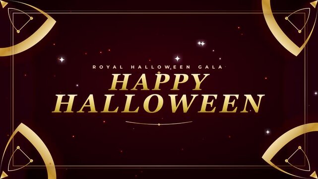 Elegant Happy Halloween greeting banner with luxury golden text and ornamental borders on dark red background