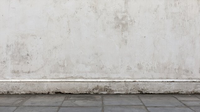 An old weathered concrete wall with a rustic texture and stone floor surface. Ideal for modern product display backgrounds and interior design.