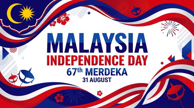 Malaysia Independence Day 67th Merdeka waving flag ribbon banner