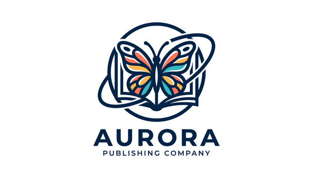 Colorful butterfly and open book logo design for publishing company.