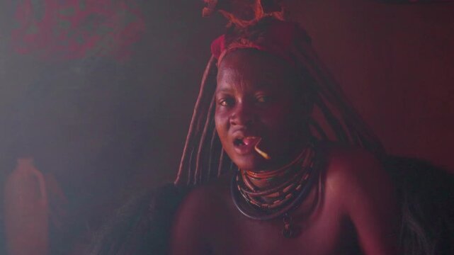 Himba woman from Namibia looking at the camera