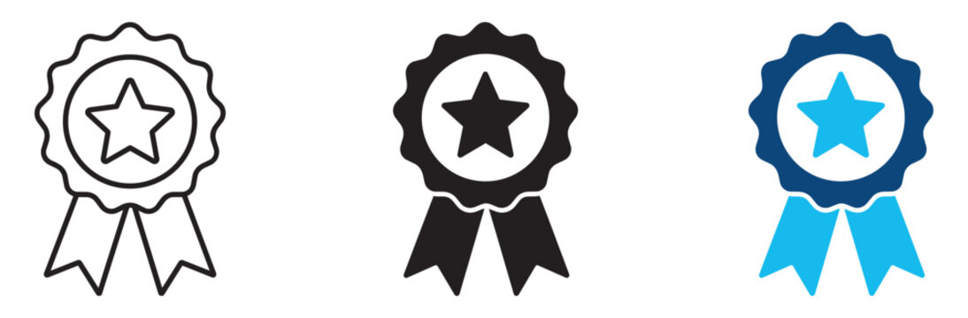 Award ribbon icon with star. Badge symbol of success and excellence. Simple pictogram for achievement, quality, certification, prize, victory and ranking design.