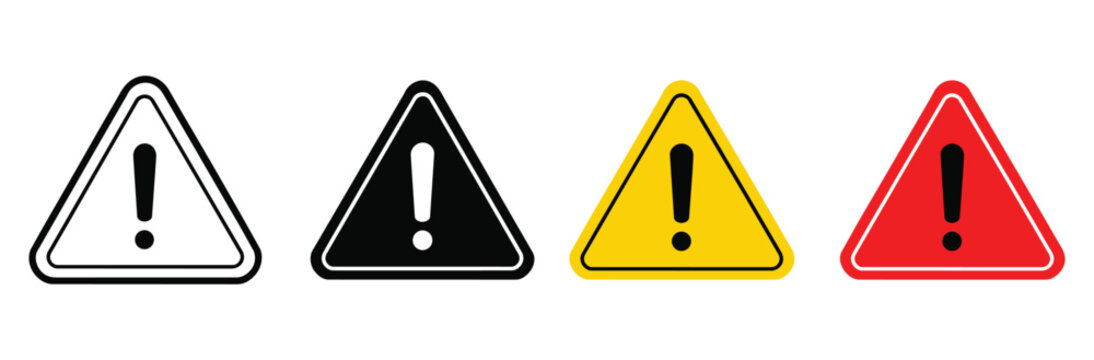 Warning sign icon. Exclamation mark triangle symbol. Caution alert sign. Simple pictogram for danger, hazard, attention, safety, notification and error interface design.