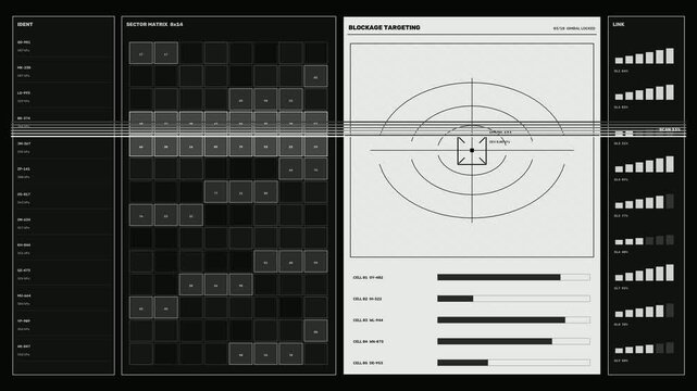 Military Targeting HUD with Radar Sector Matrix
