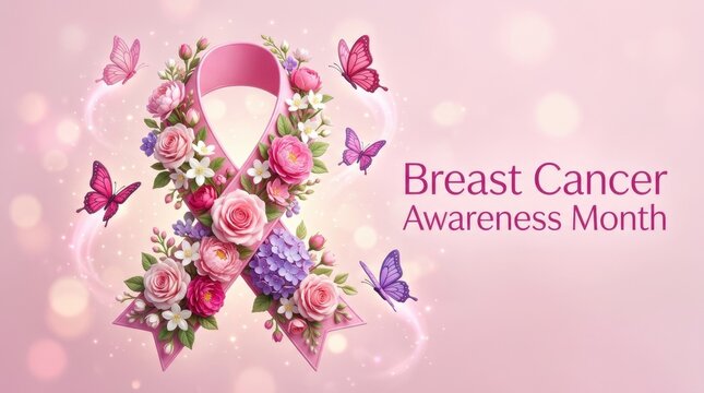 Floral Breast Cancer Awareness Ribbon