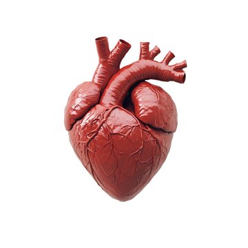 This 3D rendering showcases a detailed anatomical model of a human heart, highlighting its intricate structure and vascular network