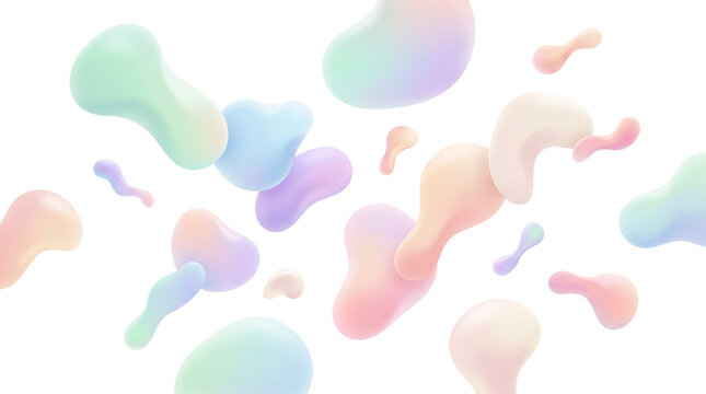Pastel 3D liquid blobs, abstract floating organic shapes in soft gradient colors, playful fluid lava lamp aesthetic for creative design isolated PNG with Transparent Background