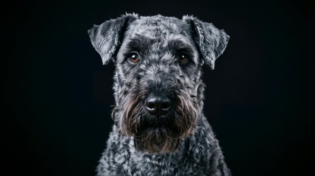 kerry blue terrier close up isolated on black background studio portrait in ireland video