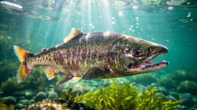 keta salmon underwater close up at morning light in bristol bay alaska video