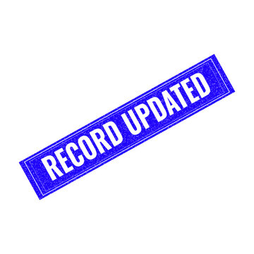 Record updated stamp with bold red diagonal text on blue background isolated on transparent background