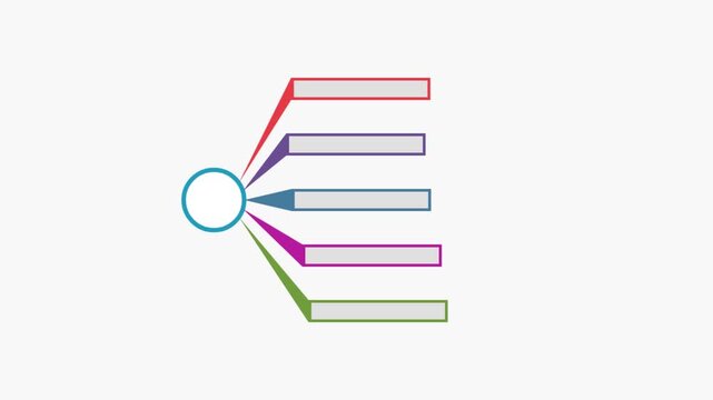 Diagram template displays a central circular node connecting to five distinct rectangular data labels.