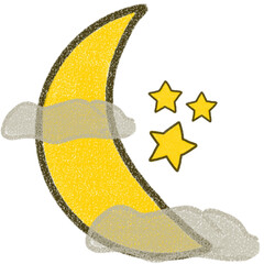 Hand-drawn crescent moon, stars and clouds night sky illustration © 초아 단미