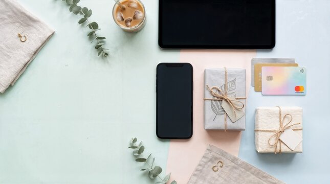 E-Commerce Flat Lay with Blank Smartphone Mockup