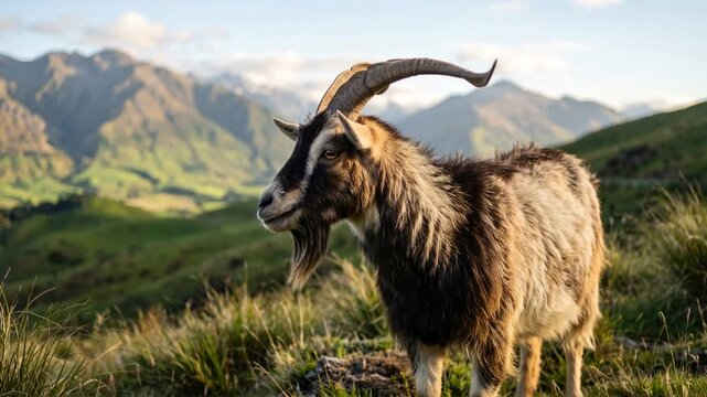 kiko goat close up at morning light in new zealand countryside video