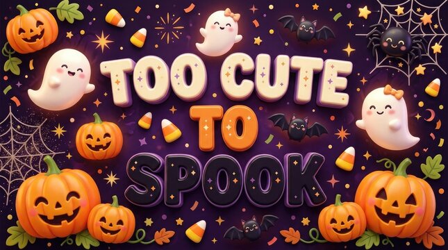 Too cute to spook halloween background with pumpkins and friendly ghosts