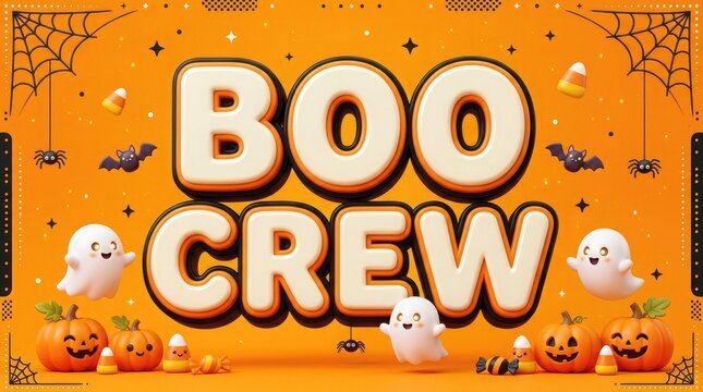 Festive halloween boo crew typography with ghosts and jack o lanterns