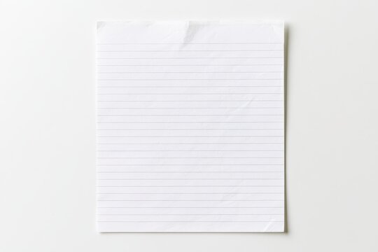 Single sheet of note paper with blue ruling on white backdrop