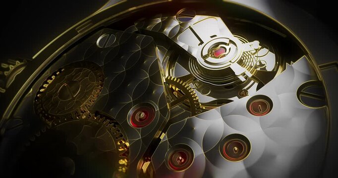 3D wireframe render transforming into photorealistic gold watch movement.