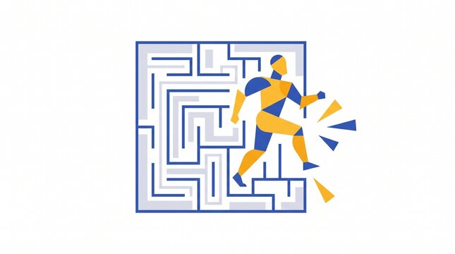 Abstract Character Breaking Out Of Maze Problem Solving Business Strategy Concept