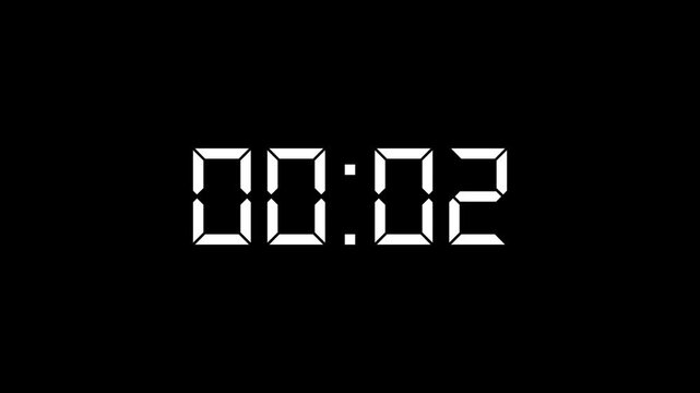 Digital Countdown Timer 5 Seconds White Glowing Clock Elements on Black Background