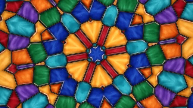 Stained Glass Kaleidoscope Seamless Loop &mdash; Rotating Cathedral Rose Window Mosaic Background
