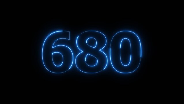 Abstract beautiful blue color neon 680 number icon illustration. Glowing neon business number sign background.